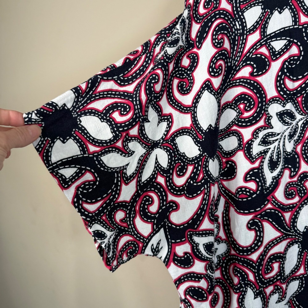 Susan Graver Pura Floral Navy/Pink/White Button Down Rayon/LinenShirt 2X - Picture 4 of 7